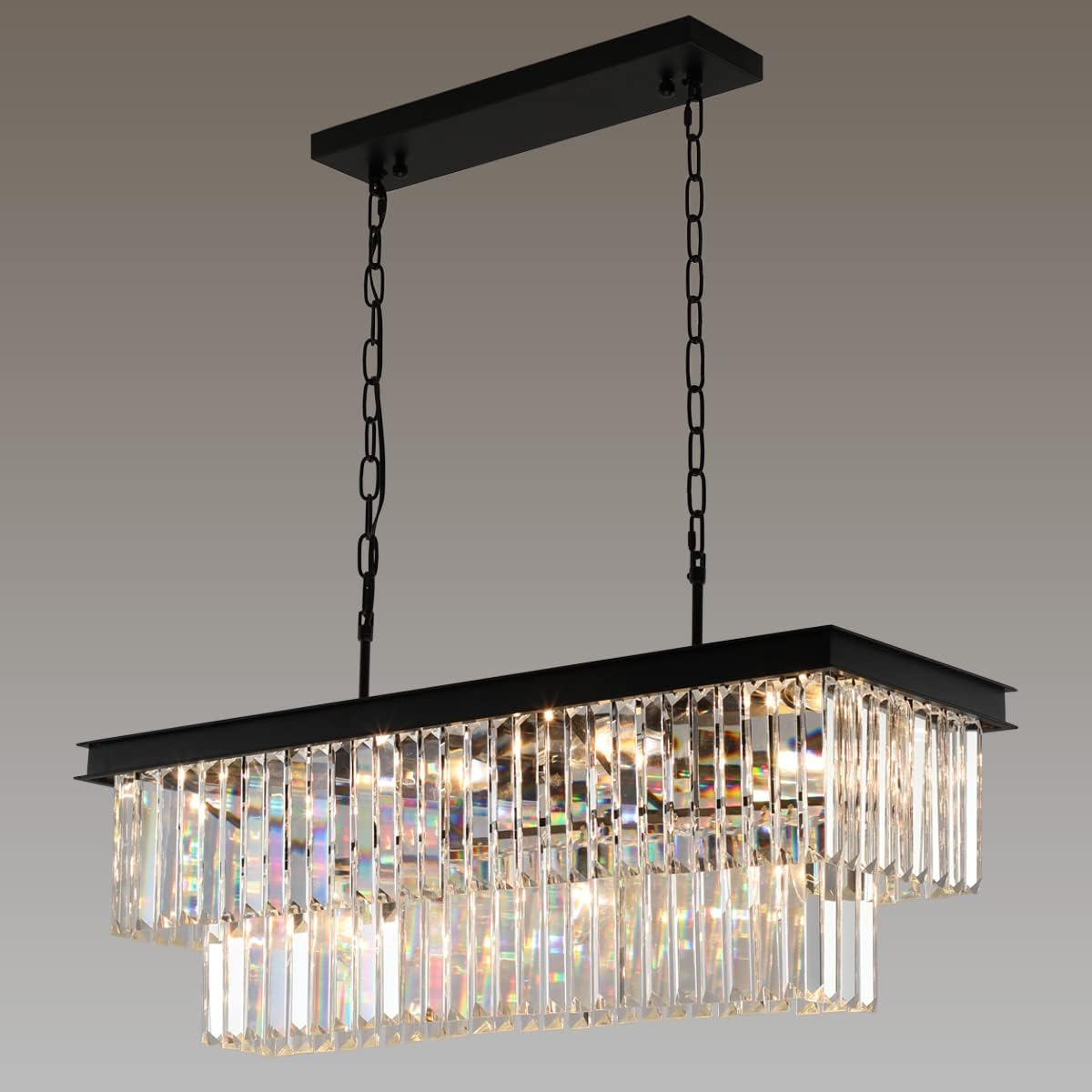 Rectangle Modern  Luxury Crystal black Chandeliers Lighting Pendant ceiling chandelier for living room and dining room