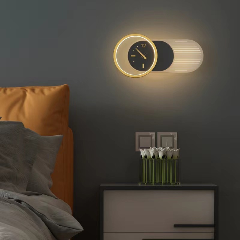 Rechargeable Living Room Bedroom Bedside Wall Sconce Indoor Nordic Round Luxury Hotel Wall Light Modern Clock Led Wall Lamps