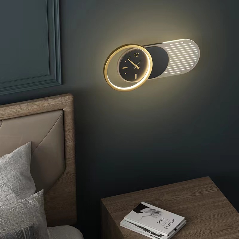 Rechargeable Living Room Bedroom Bedside Wall Sconce Indoor Nordic Round Luxury Hotel Wall Light Modern Clock Led Wall Lamps