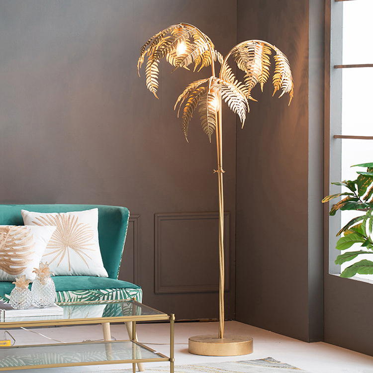 Decorative Post Modern Luxury Palm Tree Gold Floor Standing Lamp For Home Living Room