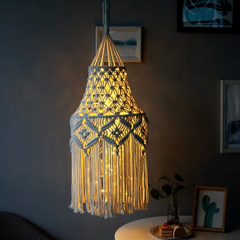 Artistic Modern Small Fresh Pastoral Creative Cotton Thread Rope Hand Woven Boho Lamp Chandelier