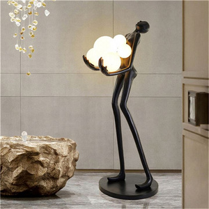 Artwork Floor Lamps Human Sculpture Decor Lobby Reception Counter Post Lantern Floor Lights Humanoid Statue Light