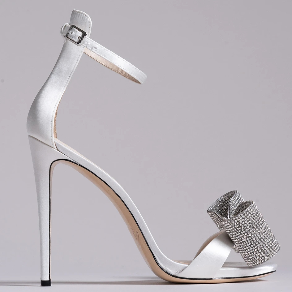 NSH060 Crystal Stone Bow Strap Open Toe Sandal For Ladies Diamond Designer High Heels