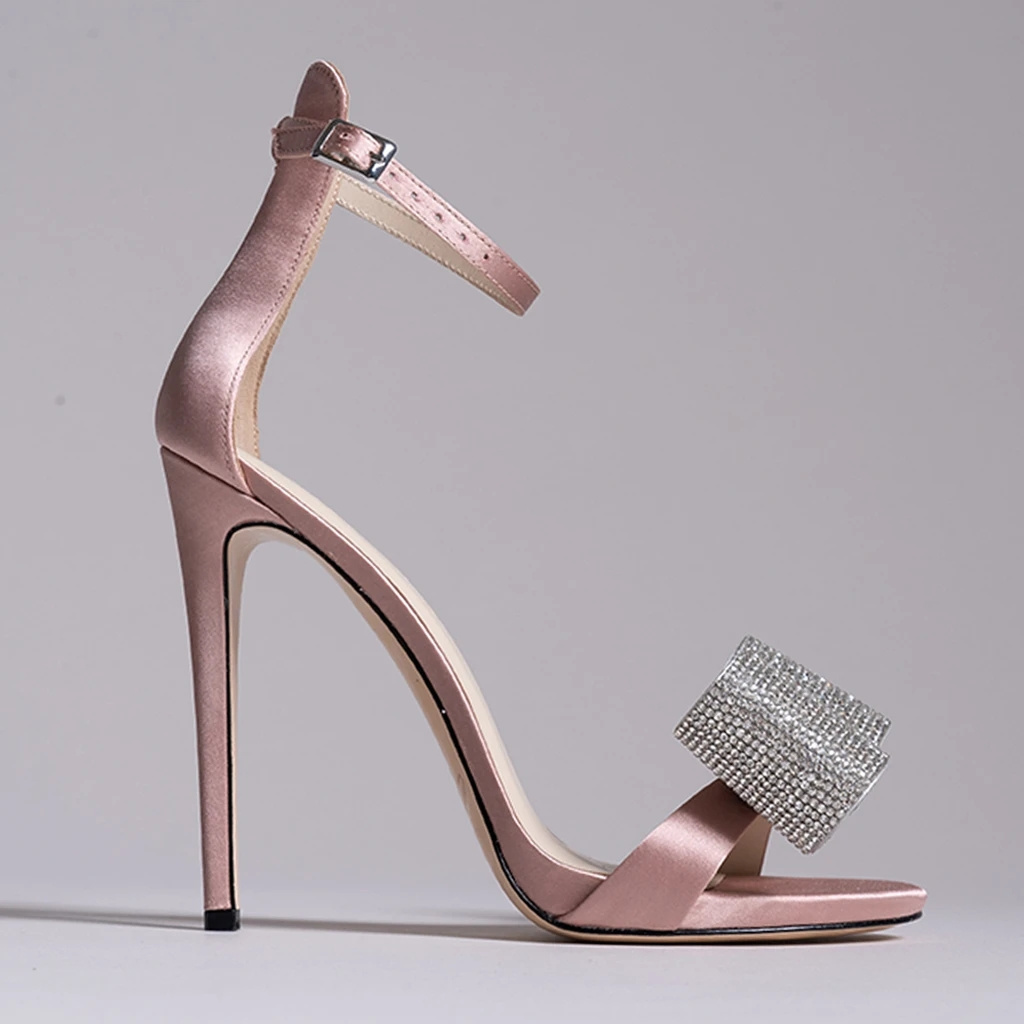 NSH060 Crystal Stone Bow Strap Open Toe Sandal For Ladies Diamond Designer High Heels