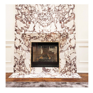 Modern home decoration fireplace surrounds handcraft carving calacatta viola marble fireplace mantel marble