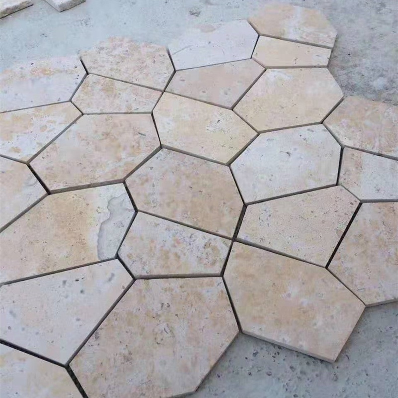 Natural random  slate mats flooring pavers tiles mesh backing mounted road paving stone limestone marble net meshed flagstone