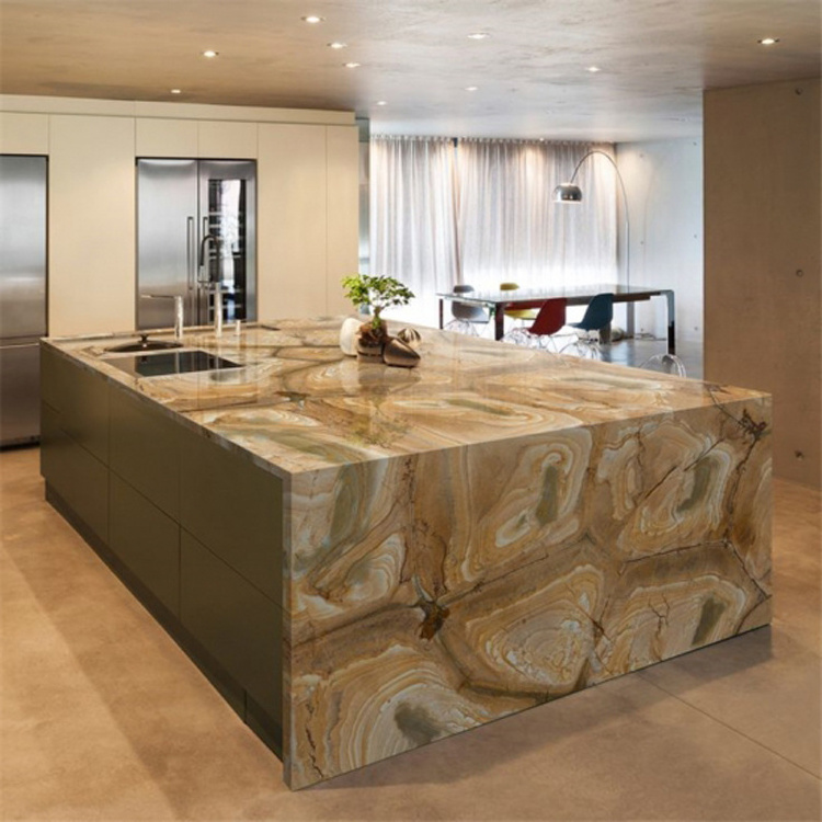 New design hotel kitchen project luxury home decor natural stone  slabs yellow palomino countertop allure quartzite slabs