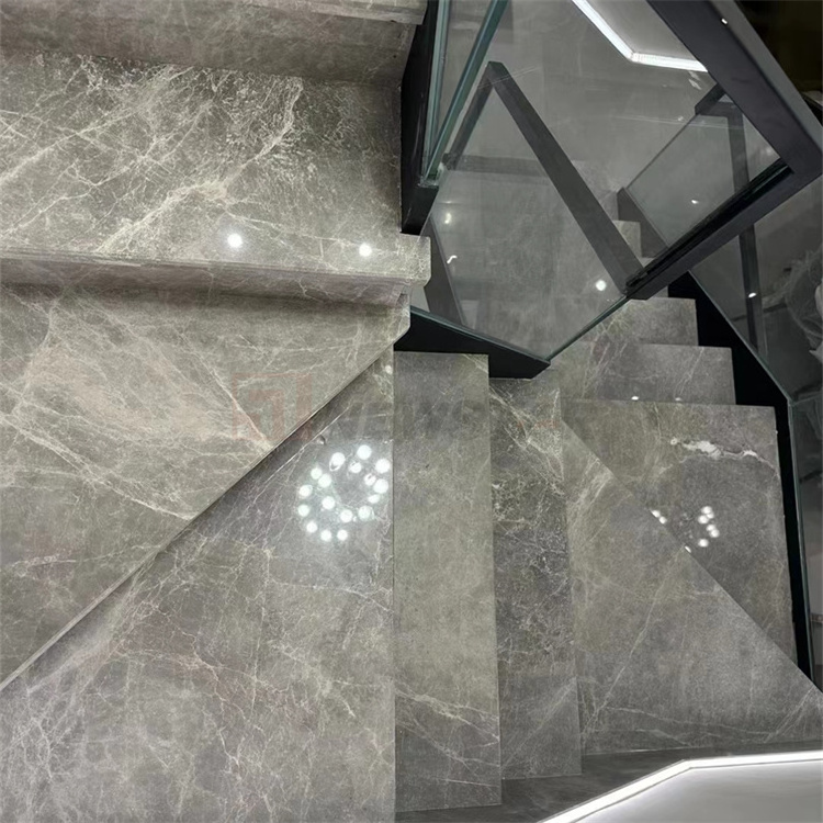 Newstar Stone Slab Indoor Outdoor Staircase  Marble Terrace Panel Stair Stepping Marble Natural Grain Marble Stairs