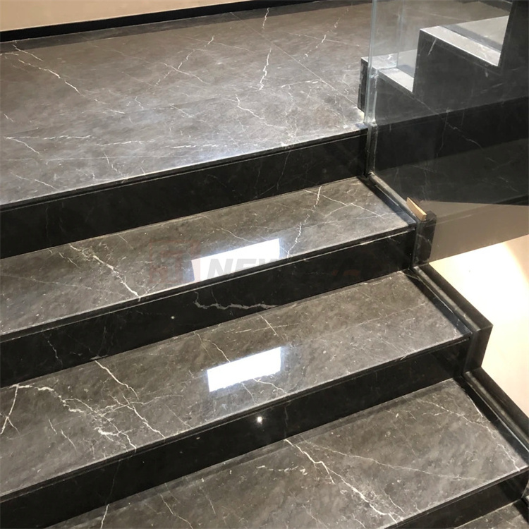 Newstar Stone Slab Indoor Outdoor Staircase  Marble Terrace Panel Stair Stepping Marble Natural Grain Marble Stairs