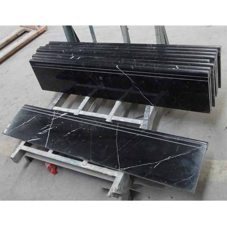 Polished Black Marble Wall Flooring Countertop Slab Tiles Black Marble Stairs With White Veins