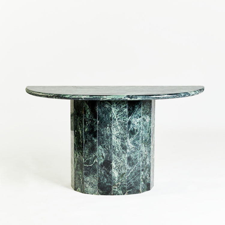 Modern Nordic fluted high green marble hall way console table  entry table modern design semi round Chinese console table luxury