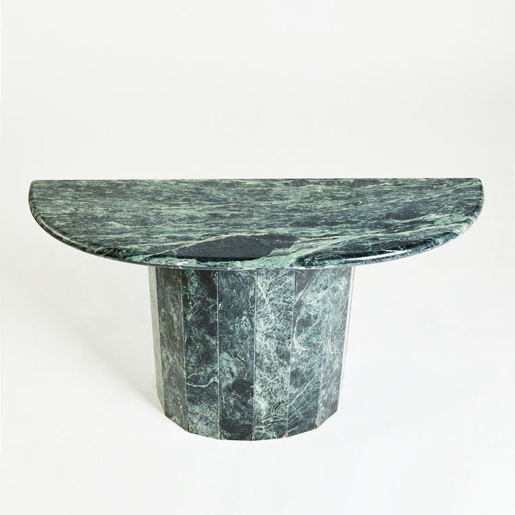 Modern Nordic fluted high green marble hall way console table  entry table modern design semi round Chinese console table luxury