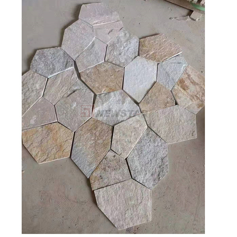 Outdoor rusty random slate flagstone pattern with mesh backing wholesale slate paver stone black color