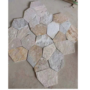 Outdoor rusty random slate flagstone pattern with mesh backing wholesale slate paver stone black color