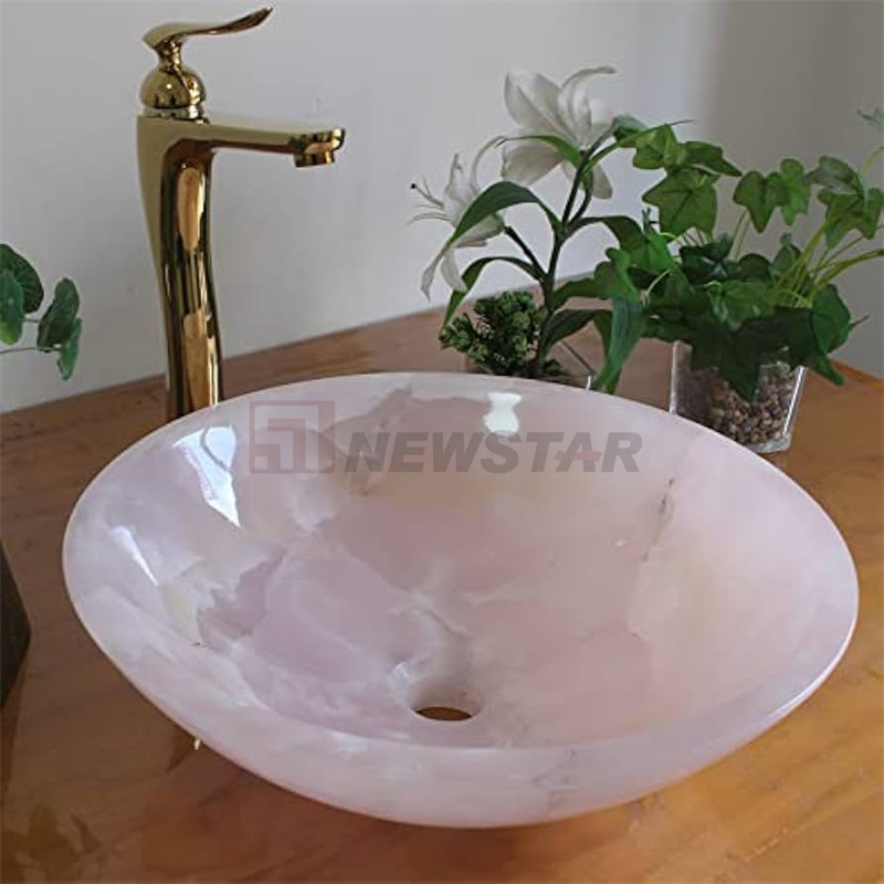 Newstar Above Counter Sink Hotel Apartment Decoration Pink Onyx Natural Stone Marble Sink Bathroom Vanity With Sink