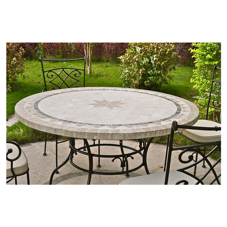 Antique travertine stone tabletop marble round mosaic table top