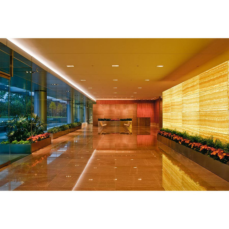 Transparent onyx laminated glass reception counter top lobby big wall slab precious stone onyx backlit panel