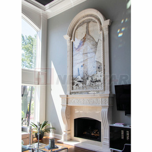 Modern design overmantel indoor stone fireplace mantel surround marble double fireplace