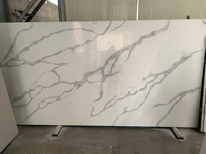 Modern 10mm white artificial quartz slab white with gray veins calacatta quartz crystal kitchen countertop marble top decoration