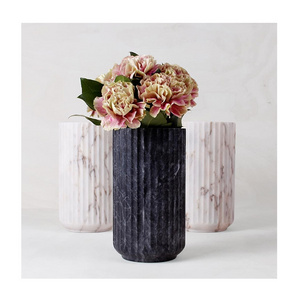 Modern High Quality Slate Flower Vase Stone Metal Gold Vase with Marble Base