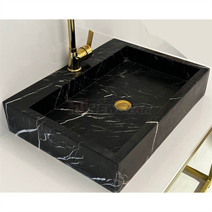 Newstar Nero Marquina Black Marble Sink Basin Modern Designs Square Marble Stone Bathroom Sink