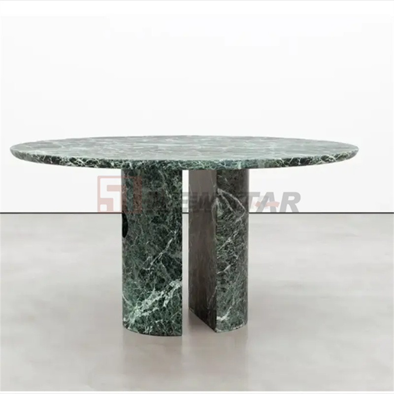 Custom Round natural marble table top stone base dinner room furniture coffee table luxury green marble dining table