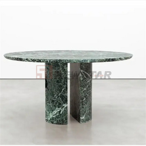 Custom Round natural marble table top stone base dinner room furniture coffee table luxury green marble dining table