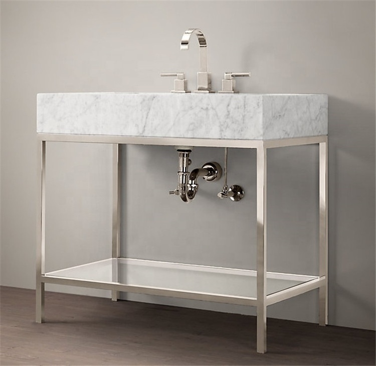 Bathroom Sink Console With Shelf Vanity Basin Metal Table Legs marble quartz stone countertop bathroom vanity top