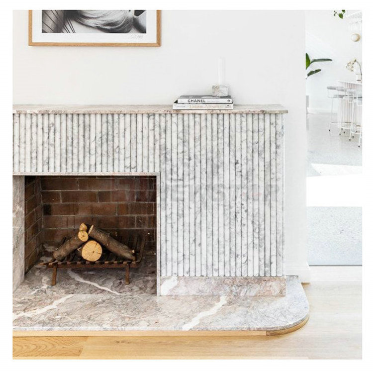 Modern home decoration fireplace surrounds handcraft carving calacatta viola marble fireplace mantel marble