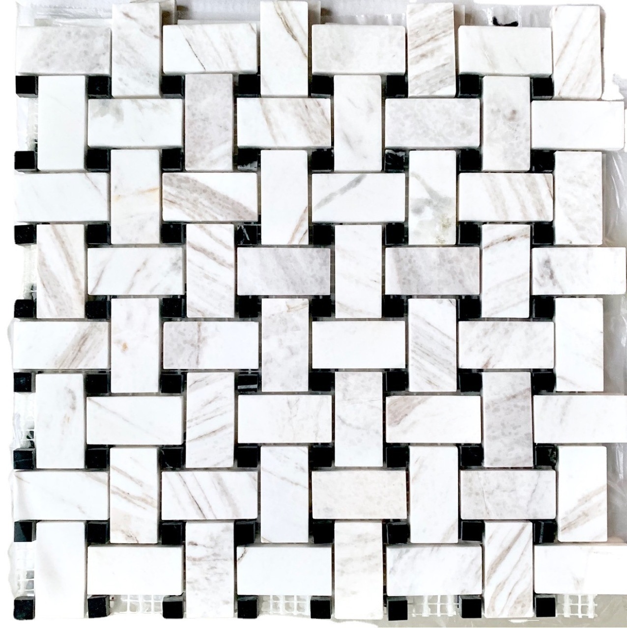 Newstar Polished Surface Irregular Bathroom Tiles Walls and Floors Basketweave Mosaic Tiles Marble Tiles