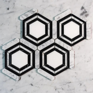 Newsta Bathroom Kitchen Polished Classic Patchwork Hexagon Mosaic Tiles Walls and Floors Marble Tiles Trim