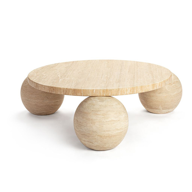 Italian Design Stone Furniture Round Coffee Table Set Travertine Marble Coffee Table Center Table For the Living Room