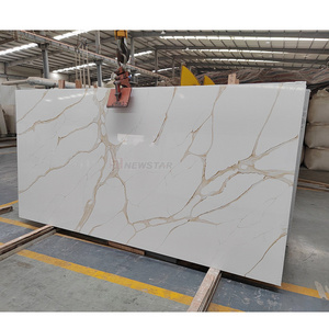 Factory manufacture horizon calacatta gold marble artificial living room wall background big slab quartz stone countertop