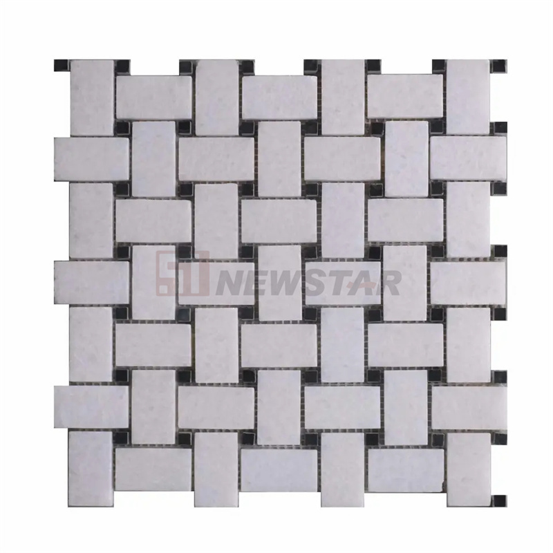 Newstar Polished Surface Irregular Bathroom Tiles Walls and Floors Basketweave Mosaic Tiles Marble Tiles