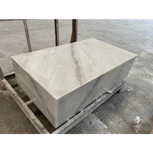 Stone Furniture rectangular cube marble plinth coffee table grey veins white marble block tables for living room