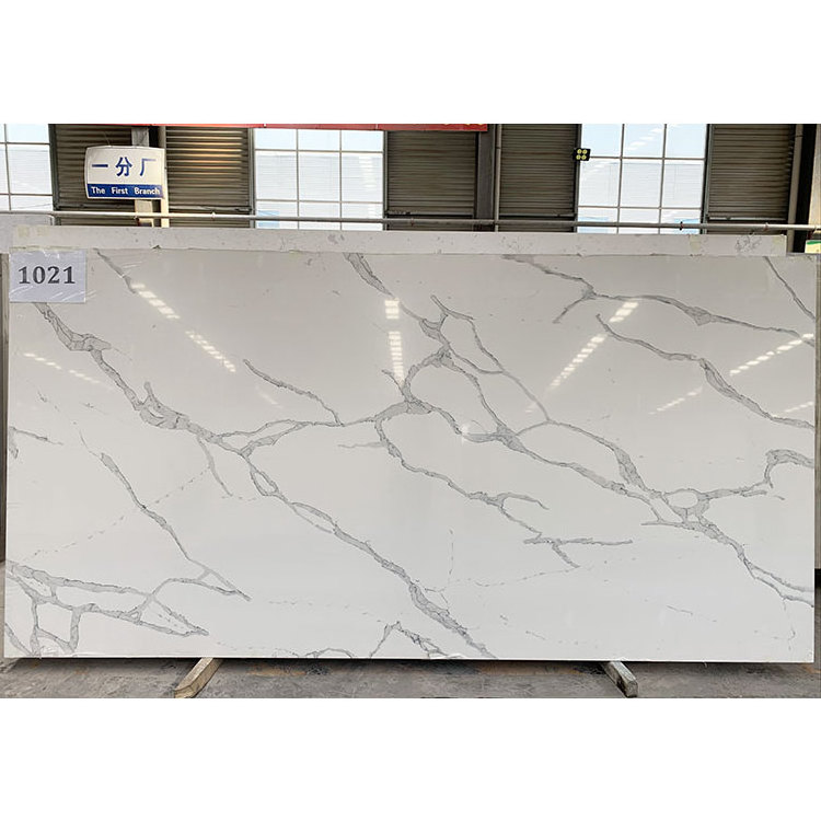 Prefab kitchen bathroom calacatta quartz synthetic quartz countertop slab luxury quartz slab