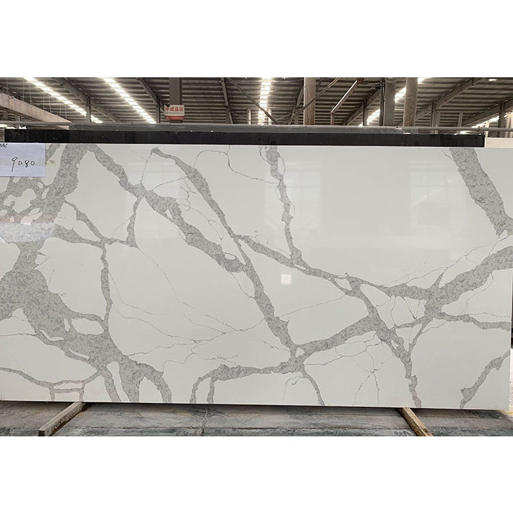 Prefab kitchen bathroom calacatta quartz synthetic quartz countertop slab luxury quartz slab