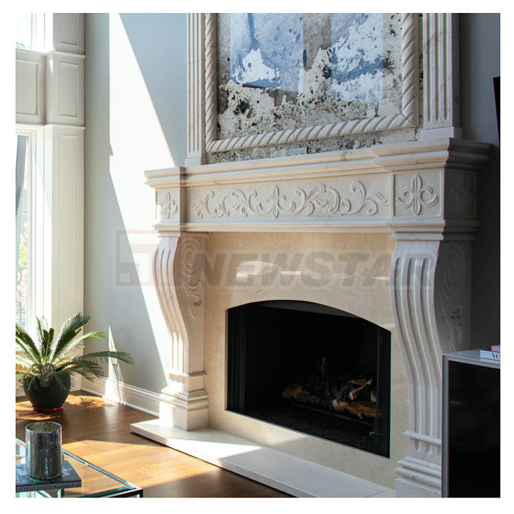 Modern design overmantel indoor stone fireplace mantel surround marble double fireplace