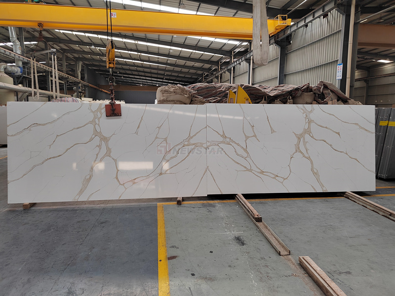 Factory manufacture horizon calacatta gold marble artificial living room wall background big slab quartz stone countertop