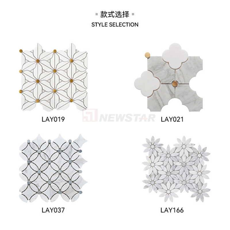 Newstar Flower Marble Mosaic Parquet French Light Luxury Toilet Bathroom Kitchen Interior Wall Brick Stone Mosaic Tile