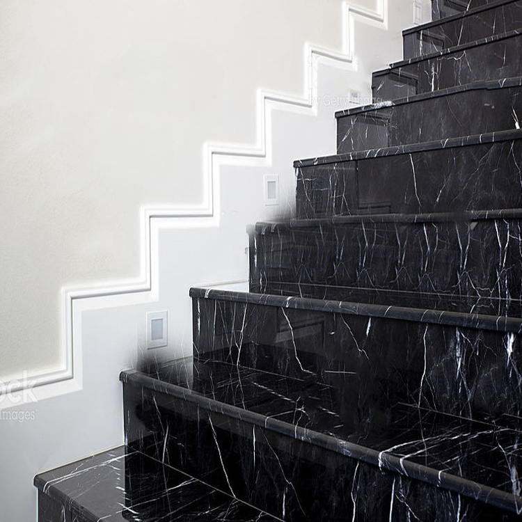 Polished Black Marble Wall Flooring Countertop Slab Tiles Black Marble Stairs With White Veins