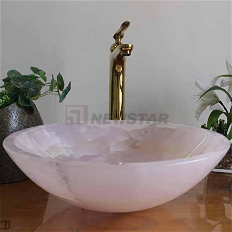 Newstar Above Counter Sink Hotel Apartment Decoration Pink Onyx Natural Stone Marble Sink Bathroom Vanity With Sink