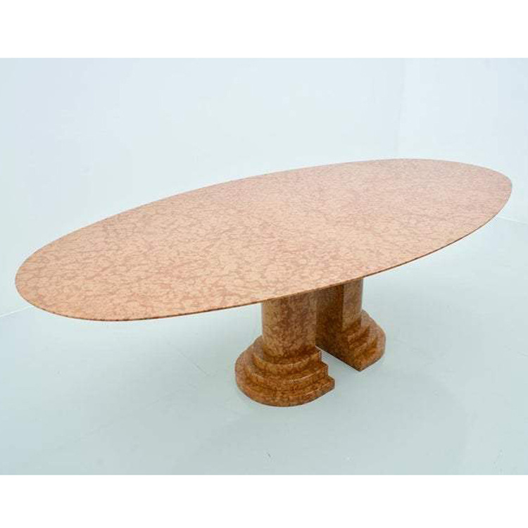 custom ellipse Large table scandinavian marble dining table and chair combination Rosso Verona round marble dining table