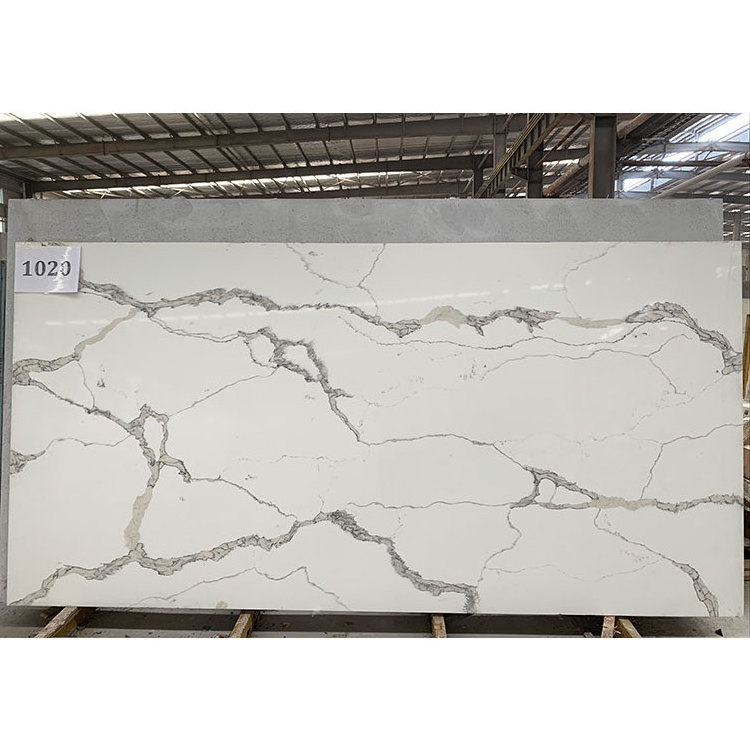 Prefab kitchen bathroom calacatta quartz synthetic quartz countertop slab luxury quartz slab