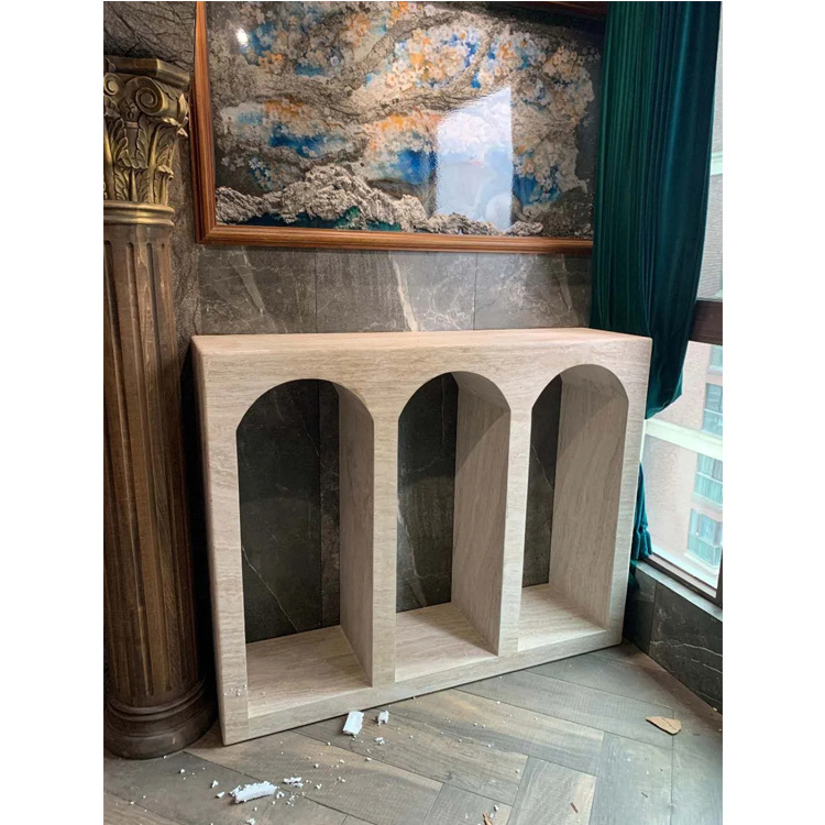 Custom stone sculpture table nordic furniture luxury travertine marble corner side end coffee entryway antique console table