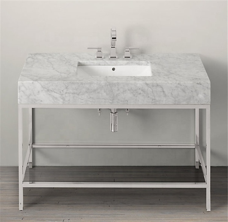 Bathroom Sink Console With Shelf Vanity Basin Metal Table Legs marble quartz stone countertop bathroom vanity top