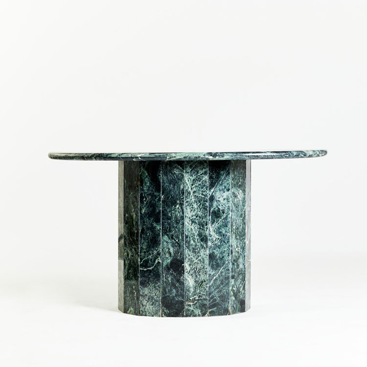 Modern Nordic fluted high green marble hall way console table  entry table modern design semi round Chinese console table luxury