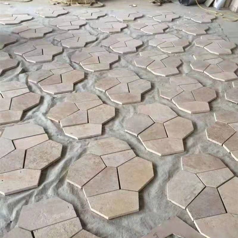 Natural random  slate mats flooring pavers tiles mesh backing mounted road paving stone limestone marble net meshed flagstone