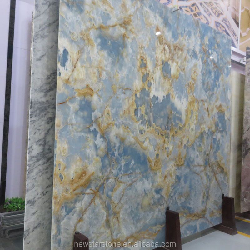 Newstar Vast Sky Blue Onyx glass Mable backlit countertop slab blue transparency onyx slab