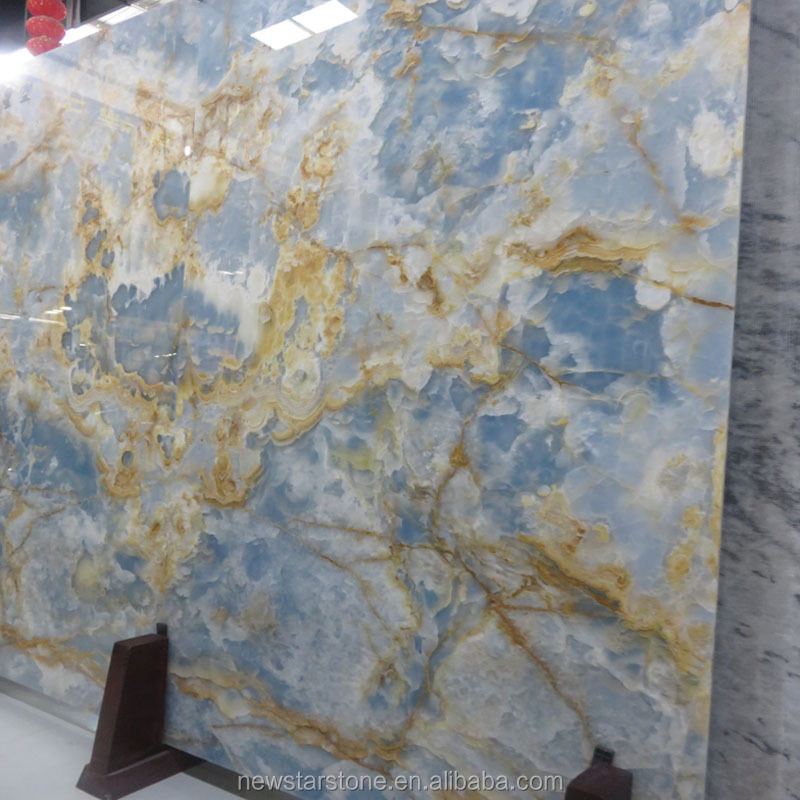 Newstar Vast Sky Blue Onyx glass Mable backlit countertop slab blue transparency onyx slab